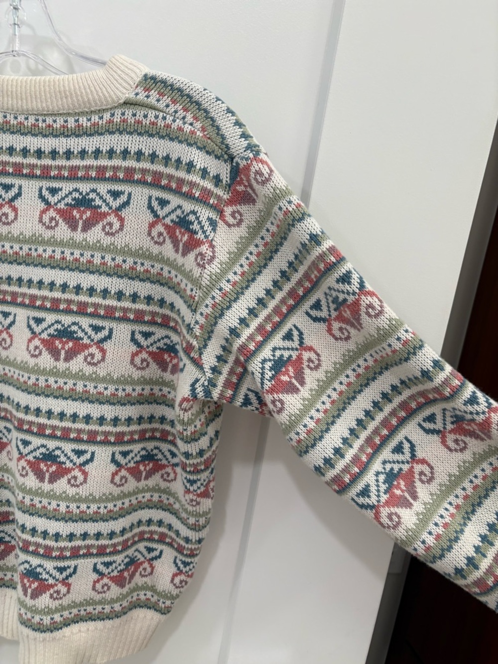 Vintage 90s White Fair Isle 100% Portuguese Cotton Knit Cardigan Size Small - Picture 9 of 9